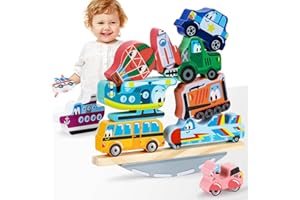 LULULIA Wooden Toys for 1 Year Old Girls Gifts,Stacking Cars Toys for 1-3 Year Old Boys, Montessori Toys for Toddler Building Blocks,Sensory Baby Toys 12 Months Birthday Gifts for 1 2 Year Old Girl