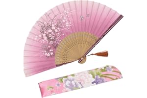 OMyTea - 'Grassflower', Faltbarer Handfächer für Frauen. Japanischer/Chinesischer Retrostil. Mit Schutzbeutel aus Stoff. rot