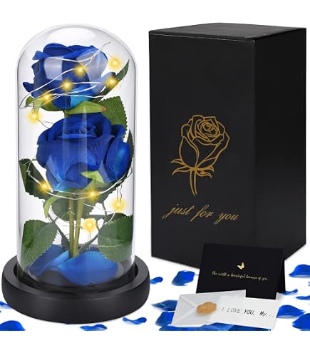 Rose Éternelle La Belle Et La Bête Sous Cloche Verre - Lumière LED Romantique, Cadeau Amour