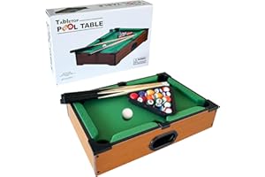 YUMSUR Mini Pool Table,Mini Wooden Billiards Table with 16 Balls, 2 Cues, Triangle Rack,Mini Table Top Billiards Snooker for Family Game Parties