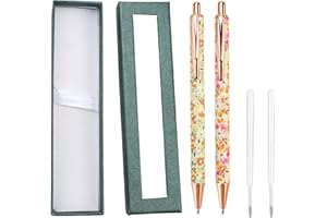 QOCO 2pcs Flower Art Ballpoint Pens and Black Ballpoint Personalized Pens Pretty Metal Floral Pens 2 Ink Refills 1 Box for Women Girls Colleagues Student Teacher (Blue Flowers + Yellow Flowers)