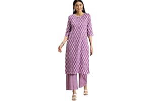 MEERA FAB Damen Baumwolle Gedruckt Floral Gerade Kurta mit Palazzo