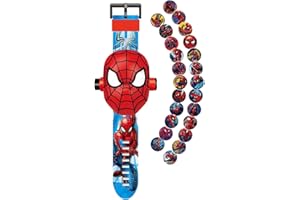 FAMILIO Watch Projector with 24 Cartoon Figurines Projector Clock Electronic Watch Child Boy Watch Toy Cartoon children's watch Birthday gifts for boys and girls（red and blue）