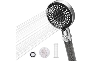 DETBOM Alcachofa de Ducha con 6 Tipos de Chorros, Filtro de Ducha de Mano Piedras Minerales y Filtro de Algodón, Alcachofa de Ducha con Función de Parada