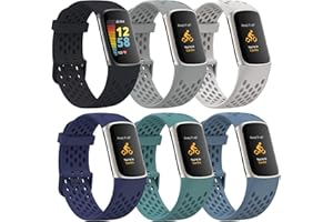 Wizvv Pasek kompatybilny z Fitbit Charge 5 Tracker, oddychający miękki silikonowy pasek do zegarka sportowego zamiennik dla Charge 5 dla kobiet mężczyzn, 3 opakowania