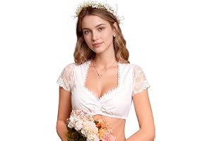 Cicy Bell Dirndl blus damer spets kortärmad traditionell blus | V-ringad dirndlblus, dirndlblus, spetsblus, vit, svart, elega