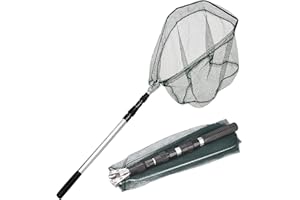 KK'S GLAMS® Telescope Fishing Landing Net - Foldable Collapsible Extensible 1.5M Aluminum Alloy Pole Handle, Lightweight Portable for Bird Fish Catch (Silver Pole/Green Net)