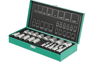 Zestaw nasadek calowych 1/4 & 1/2 cala 24szt. marki WIESEMANN 1893 I Zestaw nakrętek w rozmiarach 5/32"-9/16 cala I Z serii ENCORE I Z praktyczną walizką I 81512