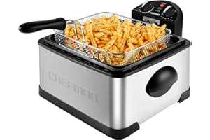Chefman 4.3 Litre Deep Fat Fryer w/Basket Strainer, XL Jumbo Size, Adjustable Temperature & Timer, Perfect for Fried Chicken, Shrimp, Chips & More, Removable Oil-Container, Stainless Steel