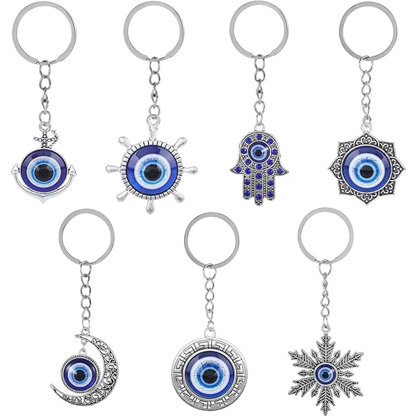 Blauwe boze oog sleutelhanger, Turks glas amulet zegen geluk Blauwe boze oog sleutelhanger, Turks glas amulet zegen geluk