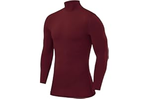 PowerLayer Men's and Boys' Compression Base Layer Top Long Sleeve Under Shirt - Mock Neck