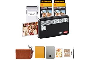 KODAK Mini 2 Retro Navidad Regalos 4Pass Impresora de Fotos Portátil (5,3x8,6cm) + Pack de Regalo con 68 Hojas (8 Hojas Iniciales + 60 Hojas) - Negro
