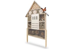 WILDLIFE FRIEND Insect Hotel in Size XL 76 cm with Base and Zinc Roof – Untreated, Insect House for Bees, Ladybirds and Butterflies, Bee Hotel and Nesting Aid for Hanging or Standing Up
