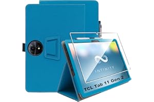 zZjoOoj Funda para TCL Tab 11 Gen 2/ Tab 11 FE 11 Pulgadas,Azul PU Cuero Flip Protectora Carcasa con 1 Piezas Cristal Templado Protector de Pantalla,Antiarañazos,Sin Burbujas,HD