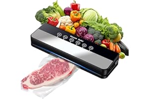 TICONN Macchina Sottovuoto,Potente 90Kpa Precisione 5 in 1 Sistema di Conservazione degli Alimenti Sottovuoto, 30 Sacchetti Sottovuoto, Modalità a Secco e Umido Nero (Nero-5h1)