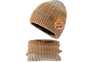 YAQUEKOU Kindermützen Schal Set, Wintermütze Beanie mit Schal Warme Strickmütze mit Fleece Gefütterte für Jungen und Mädchen Outdoor (4-10 Jahre)