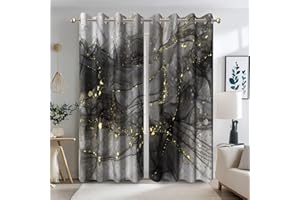 ‎TTINCCEER Ttincceer 135x160cm Grau Marmor Blackout Vorh채nge f체r Wohnzimmer Luxus Grau mit Gold Textur Fenster Dekorative Vorh채nge Rauschunterdr체ckung Moderne Lichtblockierung Vorh채nge 2 Panels