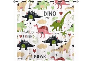 ANHOPE YUANZU Dinosaur Curtains - Kids Boys Wild Friend Dino Jungle Animals Wildlife Print Pattern Eyelet Blackout Thermal Insulated & Room Darkening Window Drapes for Bedroom 2 Panels W117cm x D137cm