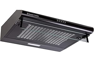 Russell Hobbs 60cm Wide Visor Cooker Hood in Black Steel, 3 Speed Settings, Washable Filters, LED Lights, Low Noise, Extraction and Recirculation, Premium Push Button Controls, RHVSRCH602B-M