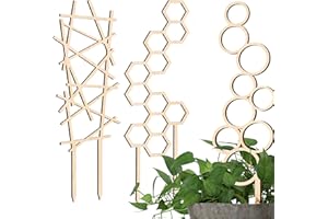Decorify Treillis Plantes Grimpantes 3 Pièces - Treillis en Bois Plante Grimpante Interieur - Décoratif Petits Treillis pour Fleurs en Pot - 39/44/39 cm - Hexagon/Zigzag/Bubble - Naturel