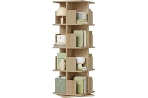 EUGAD Étagère Livre Rotative 360° à 4 Niveaux, Bibliothèque Colonne Tournante, Meuble de Rangement Moderne pour Salon, Bureau, Chambre, 40x40x129 cm, Chêne Clair
