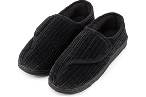 LongBay Men's Diabetic Wide Fit Slippers Comfy Warm Plush Fleece Memory Foam Arthritis Edema Swollen House Shoes