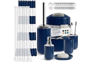 Clara Clark Bathroom Set - Gray Bathroom Accessories Set, 20PC Bathroom Accessory Set, Shower Curtain Set with Liner, Toothbrush Holder, Soap Dispenser, Soap Dish, Toilet Brush Holder, and Trash Can