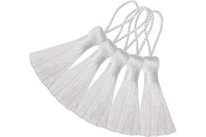 HETUYON Handmade Bookmark Tassel DIY Craft: 20pcs Mini Silky Chinese Knot Pendant with Cord Loop for Jewelry Earrings, Garland, Graduation, Party, Keyring and Small Home Hanging Decoration (White)