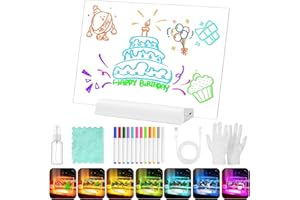 POFIBO Tablette à Dessin LED, NOUVEAU Modèle Rechargeable - Tablette Lumineuse pour Enfants, Nettoyage Facile & Support Amélioré - Plateau Lumineux avec 12 Stylos Néon, Cadeau Créatif pour Enfants