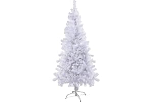 SunJas Arbre de Noël Artificiel, Sapin de Noël 120/150/180cm avec Support en Fer, Matière PVC - 120cm, 200Tips, Blanc