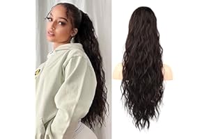 ‎FLUFYMOOZ Flufymooz Ponytail Extension Pferdeschwanzverlängerung, 66 cm Pferdeschwanz mit Kordelzug Haarverlängerungen, Lockiger Pferdeschwanz Synthetisches Haarteil für Damen (Schwarz Braun)