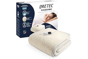 ‎IMETEC Imetec Scaldasonno Adapto Einzelbett-Wärmeunterbett, 150x80 cm, geringer Verbrauch, schnelle Erwärmung, personal. Temp., 100 % Wolle & Merino, Made in Italy, rutschfestes Gewebe, Steuerung mit 6 Temp.