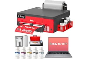 PLK A4 DTF Printer with XP600 Printhead, Sheet and Roll Feeder,Built-in Film Cutter,Upgrade L8058 DTF Printer Machine with White Ink Stirring System 100% Transfer for DIY Printing(with Oven+Laptop)
