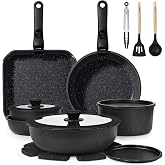GiPP 19 PCS Non-Stick Induction Pots and Pans Set Toxic Free | Kitchen Battery with Removable Handle, Suitable for All Types