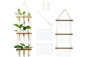 Woohome Vase Hydroponique 3 Étages - Suspension en Verre Avec Support en Bois Pour Plantes - Tube à Essai Pour Décoration de Bureau, Jardin et Maison