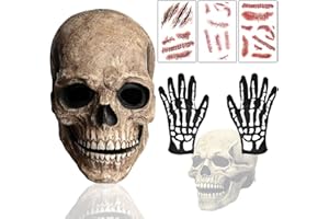 BARVERE Halloween Full Head Skull Mask, Scary Skull Mask, Halloween Cosplay Prop, Full Head Skull Mask Halloween Costume Accessory with Movable Mouth.