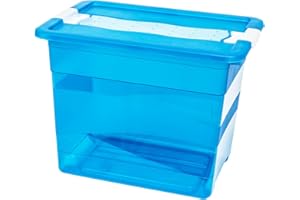 keeeper Boîte de Rangement avec Couvercle et Système de Fermeture Coulissante, 39,5 x 29,5 x 30 cm, 24 l, Cornelia, Bleu Transparent