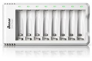 BONAI 8 fack uppladdningsbara batteriladdare, intelligent snabbladdare för uppladdningsbara AA/LR6, AAA/LR3, Ni-CD/Ni-MH-batt