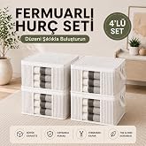4 Adet L&uuml;ks Pencereli &Ccedil;ok Ama&ccedil;lı Dolap D&uuml;zenleyici Hur&ccedil; &Ccedil;orap Hurcu 34 x 22 x 22 cm (Beyaz)