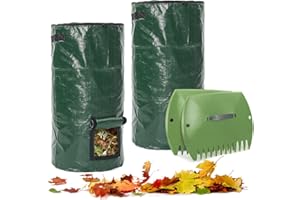 MissFox 2 Stück Gartensack, 45x80cm 128L Gartenabfallsack Set mit Laubsammler, Selbststehender Faltbarer Laubsack mit Deckel & Tragegriff, Großes Kompostbeutel für Garten und Küchenabfälle