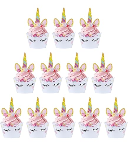 Einhorn Cupcake-Deko – 24 Stück, Lila, Aus Papier & Zahnstocher, Für Geburtstag, Kinderparty Oder Hochzeit
