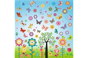 9 Blatt Fensterbilder Frühling, Fensterbilder Kinder, Frühling Sommer Fensterdeko, Fensterbilder Kinderzimmer, Fenstersticker Frühling Selbstklebend, Blumen Schmetterlinge Frühlingsdeko Fenster