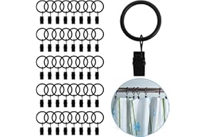 TULEBOLIAN 40 Stück Metall Vorhangringe mit Clips Haken Schwarz Dekorative Draperie Rostfrei Vintage Vorhang Kleiderbügel Clips Drapery Clips mit Ringen, Drapier-Ringe, Duschvorhang-Clips