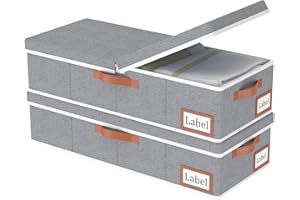 Yawinhe 2 Pack Large Under Bed Storage Box with Lid, Foldable Clothing Bags with 4 Handles and Strong Velcro, 60x30x15cm, Closet Organizers for Comforter, Blanket, Grey, SNH004GS-2