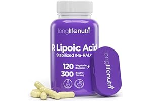 LongLifeNutri Stabilized R-Alpha Lipoic Acid 300mg – High Potency Na-RALA Supplement for Cellular Energy & Metabollic Function, 120 Vegetarian Capsules, 4-Month Supply, GMP Certified, Made in USA