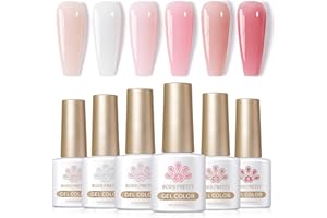 BORN PRETTY Jelly Pink Gel Nail Polish Set, Sheer Nude Milky Pink Jelly Transparent Effect U V LED Gel Polish Varnish 6Pcs 7ML