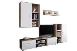 MATKAM Parete attrezzata Dedal, parete attrezzata soggiorno moderno, mobile soggiorno con tavolo TV completo (Sonoma/Bianco)