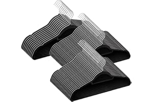 GRANDMA SHARK Velvet Flocked Non-slip Hangers, Space-saving Hanger with Two Notches and Tie Organizer 360° Hook, Suitable for Suspenders & Coats Jackets Suits (Black, 50), 45 x 23 x 0.5 centimeters