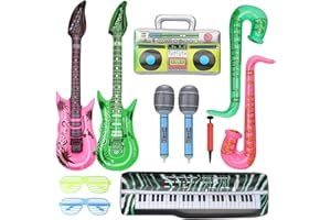 SHULLTJI 11PCS Inflatable Party Props,Photo Booth Props,Inflatable Guitars,Microphones,Party Poppers for Parties 80s Party Decoration,Inflatable Musical Instruments for Party,Disco Party Decorations