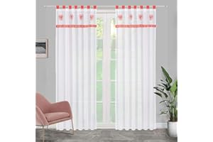 SIMPVALE 2 Pièces Rideaux Transparents avec Pattes - Broderie en Forme de cœur - Traitement de fenêtre pour Chambre à Coucher, Salon, Chambre d'enfant, Balcon, Rouge, 140x175cm